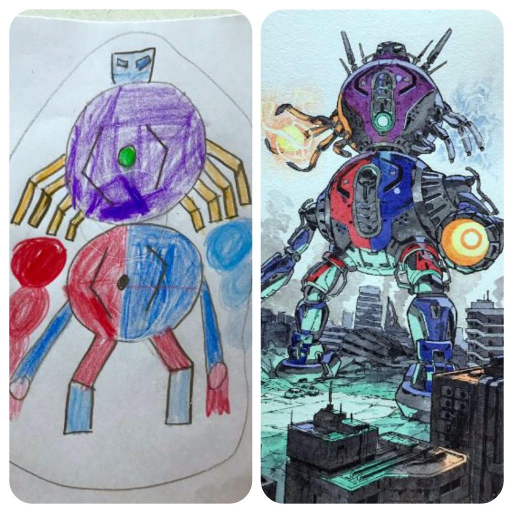 Thomas' sons working on a creature