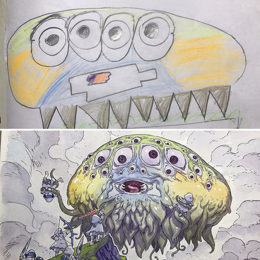 Thomas' sons working on a creature items