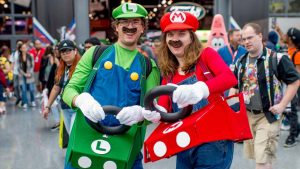 Mario and Luigi looking cute in their carts