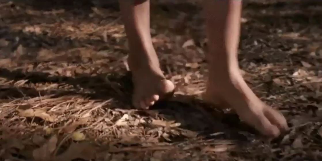 We first see Eleven walking in the forest