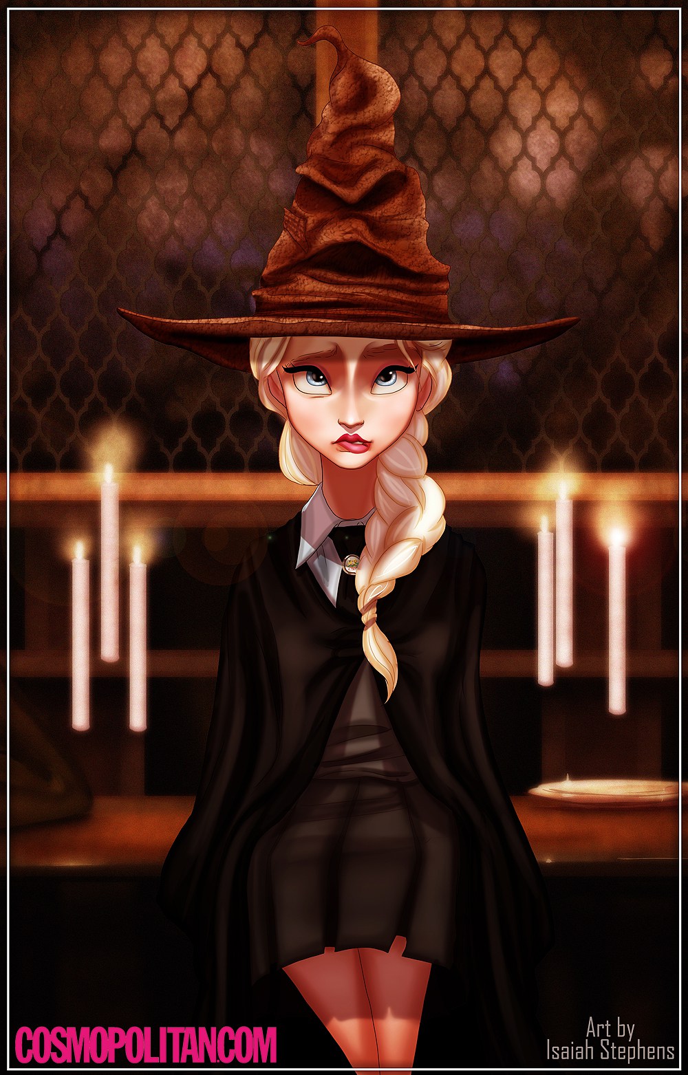 Elsa does not look happy with being put into Slytherin