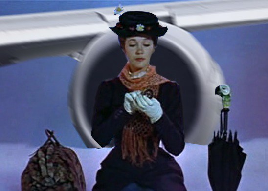 Marry Poppins is hit by a jet when she is sitting on a cloud