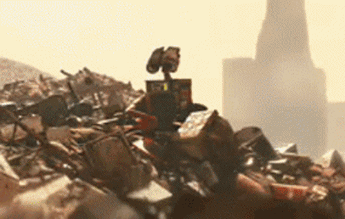 Wall-E finds a remote key fob for the husk of Lightning McQueen