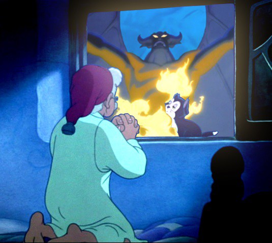 Gepetto actually prays to the demon from Fantasia