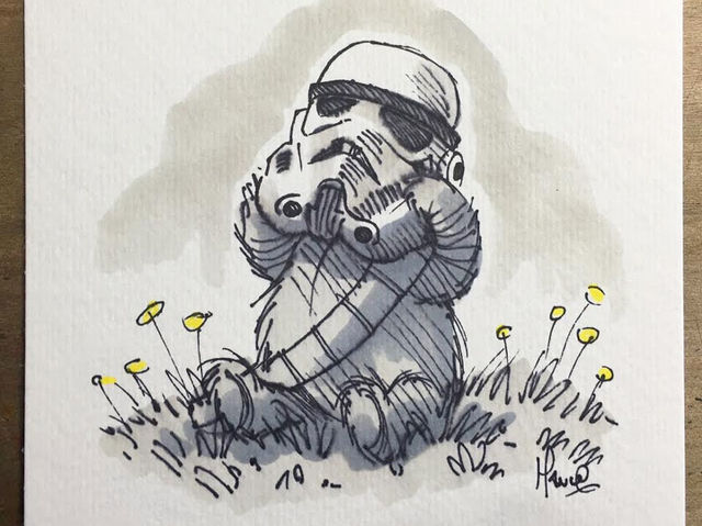 Mischievous Pooh Trying a Storm-Trooper Helmet